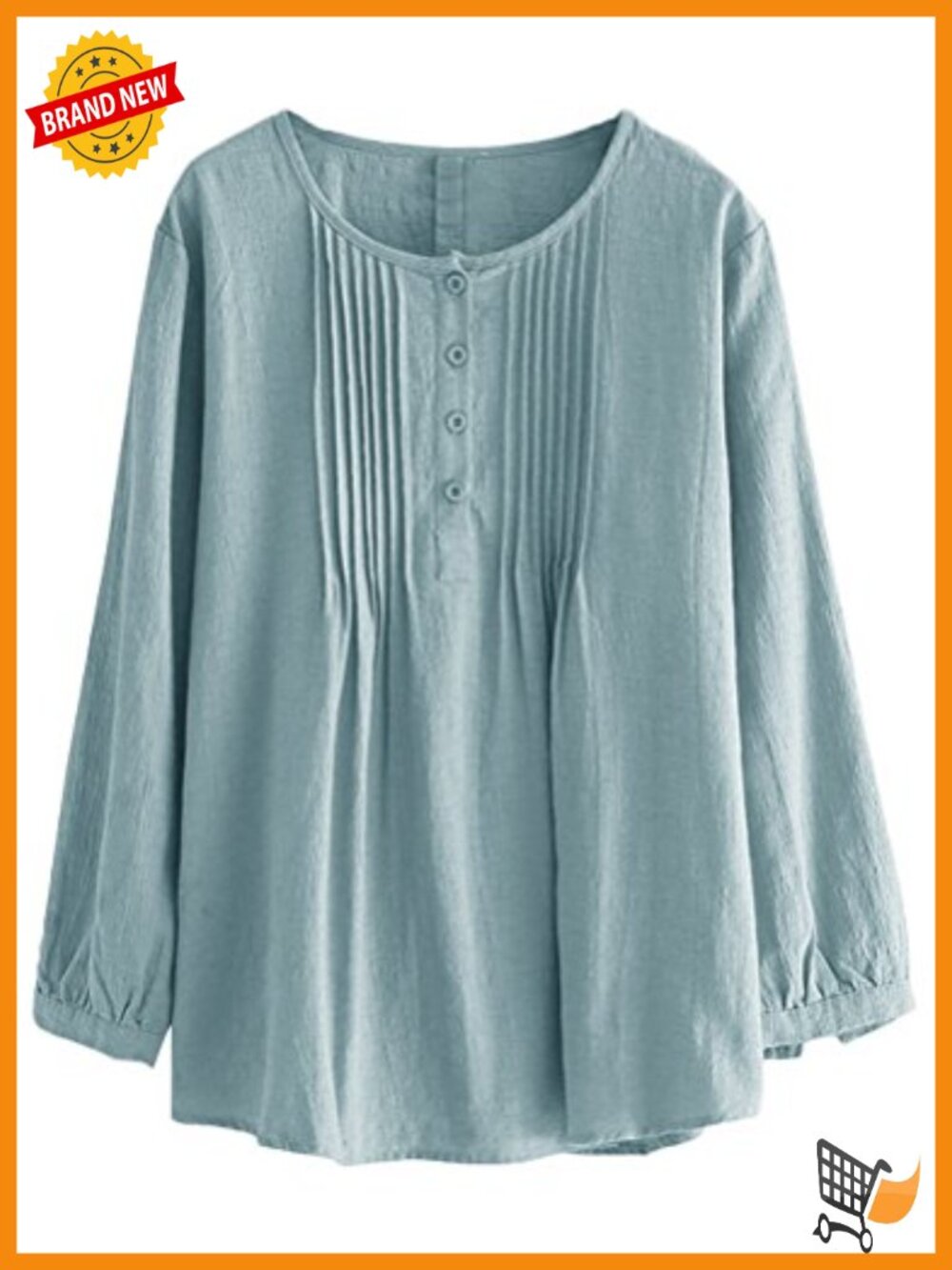 Linen Long Sleeve Pleated Button Tunic Blouse Loose Fit